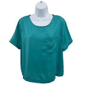 Pleione Blouse Short Sleeve Pocket Top WMNS L Teal Lightweight Minimalist Casual